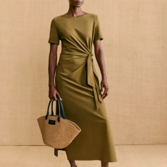 Sezane Pippa Dress, Size Small Like New! Elegant Olive Green Midi Dress - Picture 1 of 5